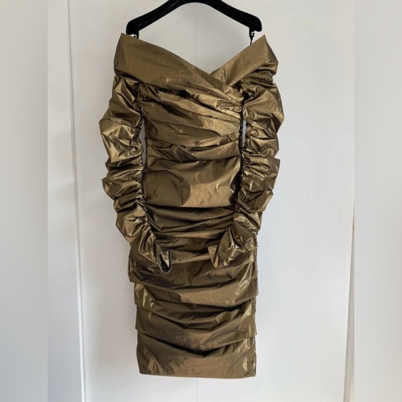 Dolce & Gabbana Draped Midi Dress Gold Size 40 BNWT - Picture 6 of 13